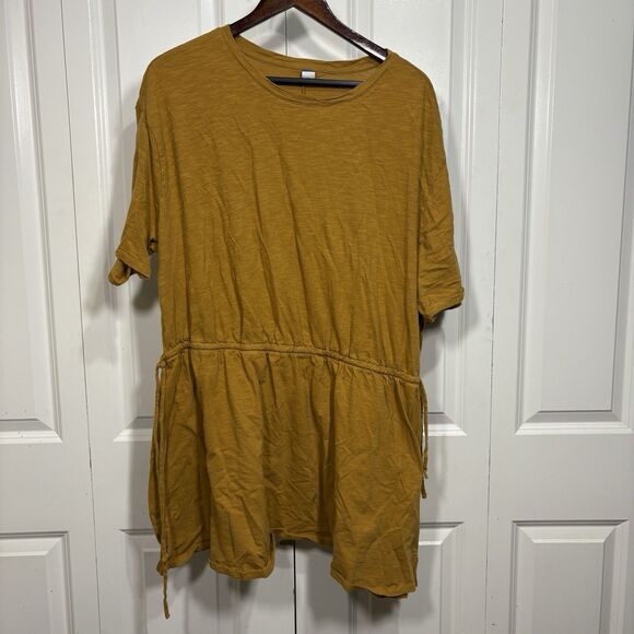 Old Navy Dress Womens 2X Gold Cinch Waist Knit Boho Casual Cottagecore Fall - Picture 1 of 10